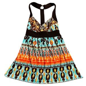 Vintage Y2K Halter Neck multi-coloured top with a tie back